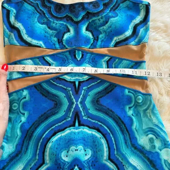 Y2K Torn by Ronny Kobo Patterned Cutout Bodycon Dress XS Paris Hilton - Picture 11 of 14